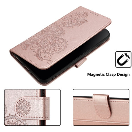 Чехол-книжка Embossed Flower Zipper Leather на Redmi Note 14 Pro+ 5G - розовое золото