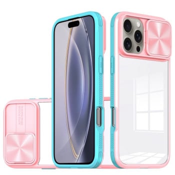 Противоударный чехол Sliding Camshield Acrylic Hybrid для  iPhone 16 Pro - Pink Cyan