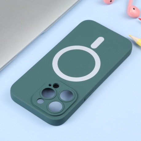 Противоударный чехол Liquid Silicone Full (Magsafe) для iPhone 14 Pro Max -  темно-зеленый