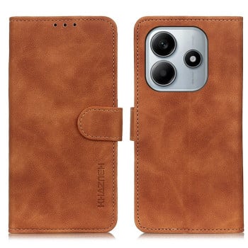 Чохол-книжка KHAZNEH з матовою фактурою Cowhide та магнітним хлястиком на Xiaomi Redmi Note 14 4G - коричневий