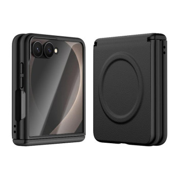 Чехол из эко-кожи Integrated Vegan Leather Central Magnetic с центральным магнитом на Samsung Galaxy Flip8 5G — чёрный