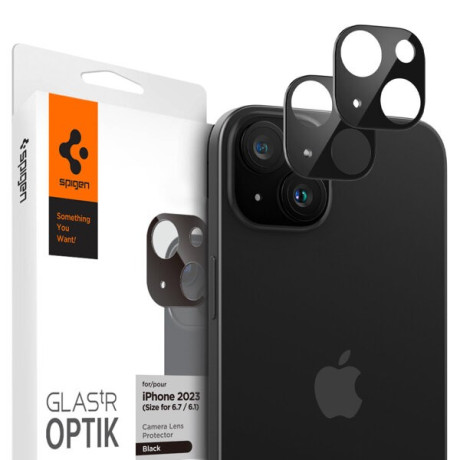 Комплект защитных стекол 2шт на камеру Spigen Optik.Tr Camera Lens для iPhone 15/15 Plus - Black