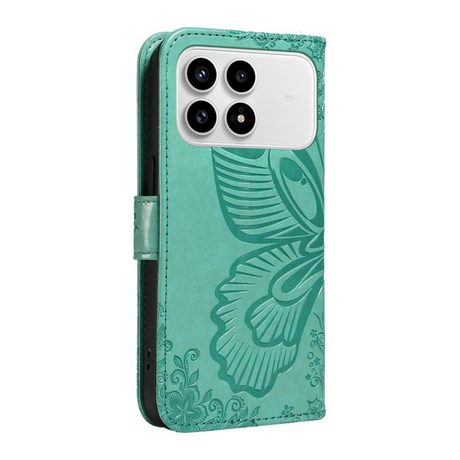 Чохол-книжка Swallowtail Butterfly Embossed Leather для Xiaomi Redmi K90/Poco F8 Pro — зелений