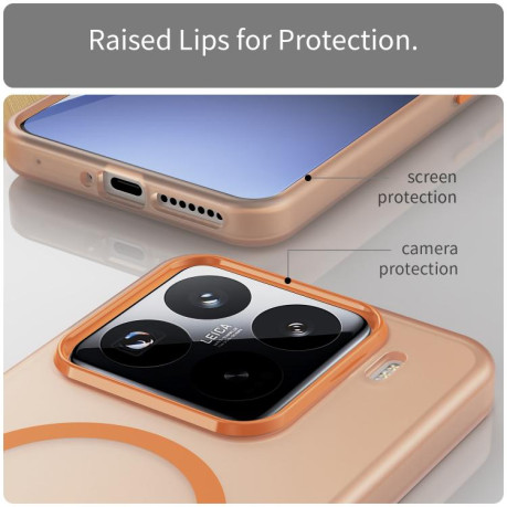 Противоударный чехол MagSafe Frosted Translucent TPU + PC для Xiaomi 15 Pro - оранжевый