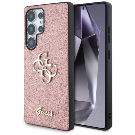 Оригинальный чехол Guess Fixed Glitter Big 4G Metal Logo для Samsung Galaxy S25 Ultra - Pink