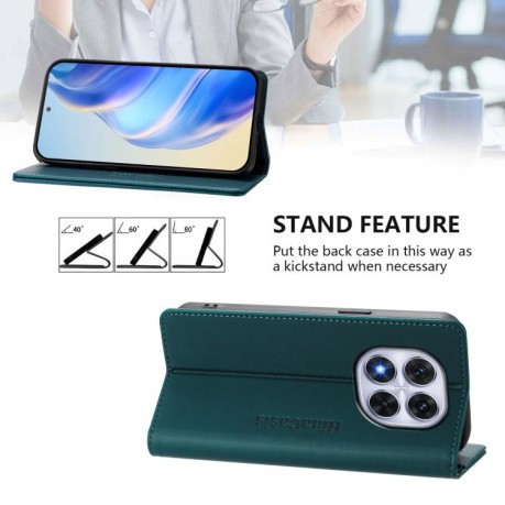 Чехол-книжка RC01 Dual-Folded Magnetic Suction RFID Leather на Xiaomi Redmi Note 14 Pro 4G - зеленый