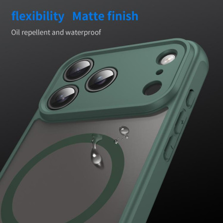Противоударный чехол Fan Dun Series TPU Hybrid PC Frosted Magsafe для iPhone 17 Pro Max - зеленый