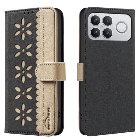 Чохол-книжка Splicing Color Hollow Flower Pattern RFID на Xiaomi Redmi K90 Pro Max/Poco F8 Ultra — чорний