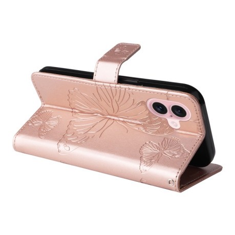 Чехол-книжка Embossed Butterfly для iPhone 16 - розовое золото