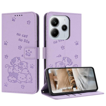 Чохол-книжка Embossed Kitten Phone Leather для Xiaomi Redmi Note 14 4G 164.84mm - фіолетовий
