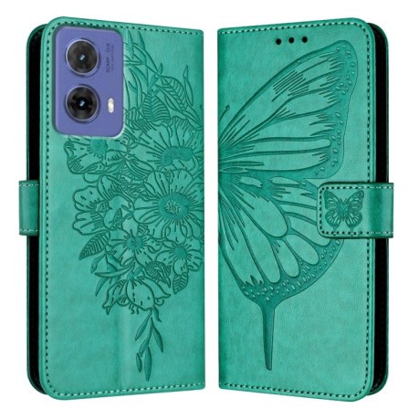 Чехол-книжка Embossed Butterfly для Motorola Moto G85 - зеленый