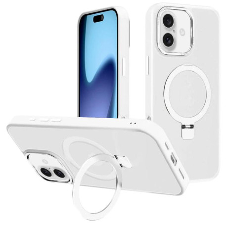 Противоударный чехол Kalebol Metal Lens Frame MagSafe Holder Frosted для iPhone 17 - белый
