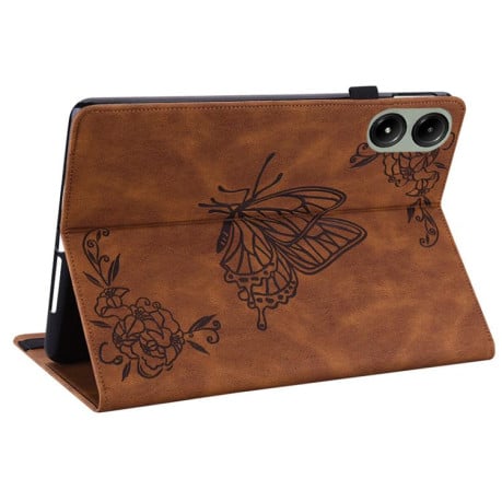 Чехол-книжка Butterfly Flower Embossed Leather на Xiaomi Redmi Pad 2 / Xiaomi Redmi Pad SE 11 2025 - коричневый