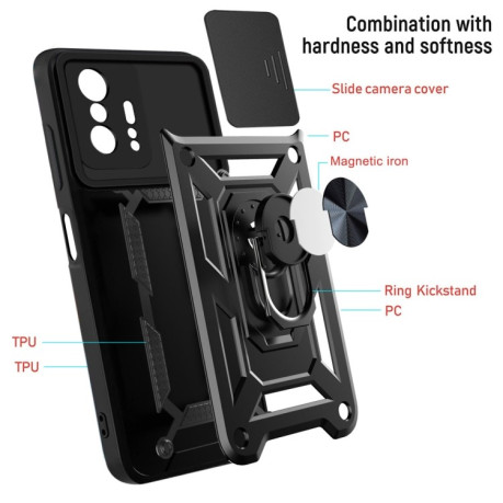 Противоударный чехол Camera Sliding для Xiaomi Mi 11T / 11T Pro - серебристый