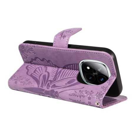 Чехол-книжка Swallowtail Butterfly Embossed Leather для Xiaomi Redmi Note 14 Pro / 14 Pro+ 5G - фиолетовый