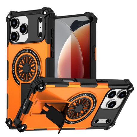 Противоударный чехол Shockproof Kickstand Metallic Shaft MagSafe на iPhone 17 Pro - оранжевый
