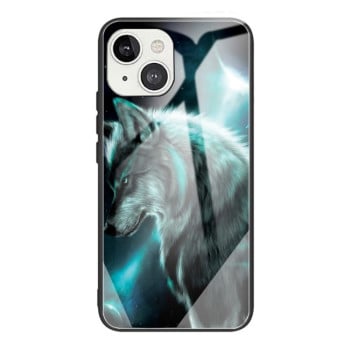 Противоударный чехол Colorful Painted Glass для iPhone 13 Mini - Wolf