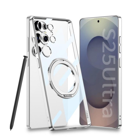 Протиударний чохол GKK PC Phone Case with Magnetic Rotating Holder, No Included Pen для Samsung Galaxy S25 Ultra 5G - сріблястий