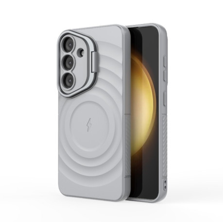 Чехол Lens Frame Bracket Corrugated MagSafe для Samsung Galaxy S25 5G - серый