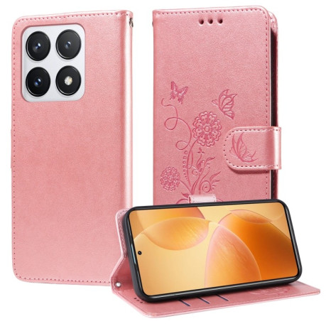 Чохол-книжка Embossed Butterfly для Xiaomi 14T Pro – рожеве золото