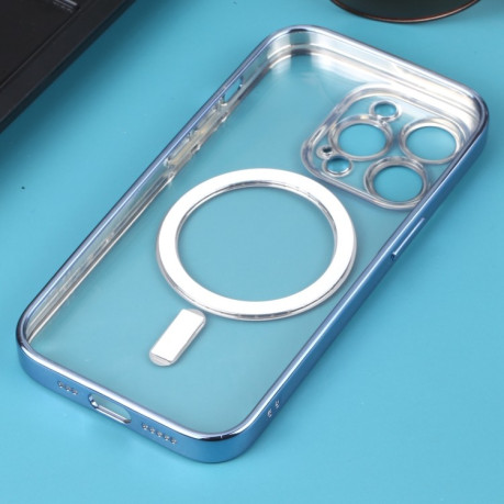 Противоударный чехол MagSafe Electroplating Straight для iPhone 14 Pro - голубой