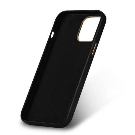 Кожаный чехол Lambskin Texture для iPhone 12 - черный