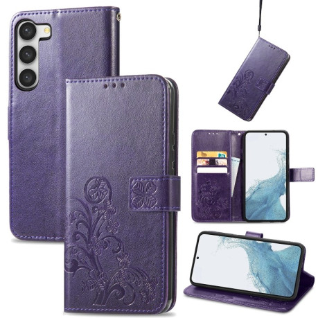 Чехол-книжка Four-leaf Clasp Embossed на Samsung Galaxy S23 5G - фиолетовый