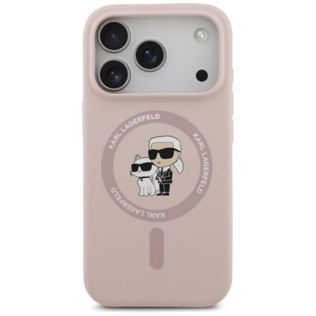 Оригінальний силіконовий чохол Karl Lagerfeld Silicone Karl&amp;Choupette Ring із MagSafe на iPhone 17 Pro - Pink