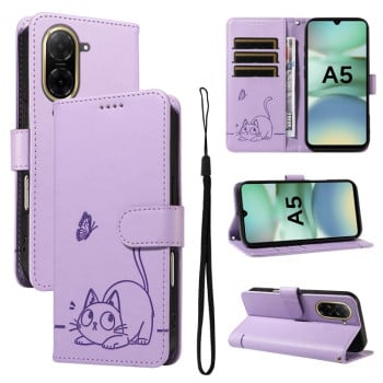 Чехол-книжка Happy Cat Pattern для Xiaomi Redmi A5 4G - фиолетовый