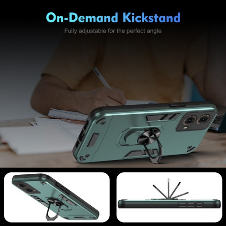 Ударозащитный чехол Shockproof Metal Ring Holder для Motorola Moto G85 - зеленый