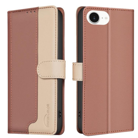Чохол-книжка Color Matching RFID Anti-theft Leather для iPhone 16e - коричневий