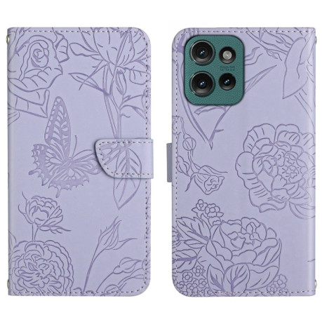 Чохол-книжка Embossed Butterfly для Motorola Moto G15 - фіолетовий