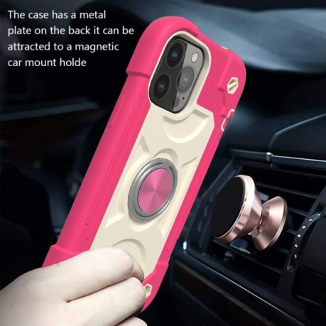 Чохол протиударний Silicone with Dual-Ring Holder для iPhone 13 Pro - пурпурно-червоний