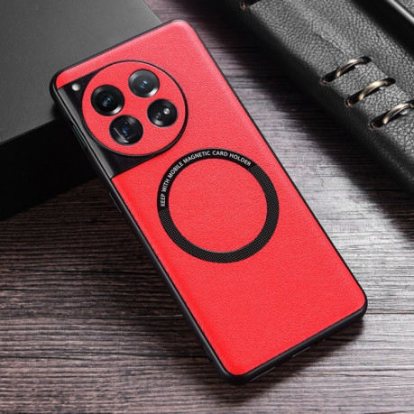 Противоударный чехол Cloth Texture PU MagSafe Magnetic на OnePlus 12 - красный