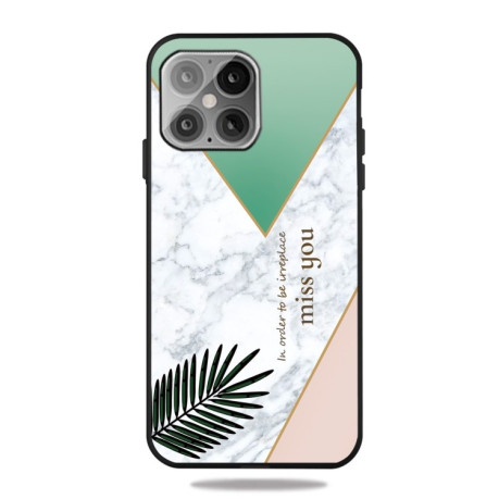 Противоударный чехол Frosted Fashion Marble для iPhone 13 Pro - Green White Grass