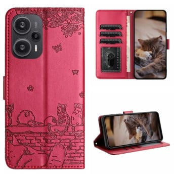 Чехол-книжка Cat Embossing Pattern на Xiaomi Poco F5 - красный