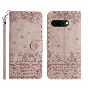 Чехол-книжка Cat Embossing Pattern на Google Pixel 9a - серый