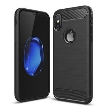 Противоударный карбоновый чехол на  iPhone X/Xs  Brushed Texture Shockproof Protective черный