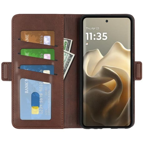 Чехол-книжка Dual-side Magnetic Buckle для Motorola Edge 60 Pro - коричневий