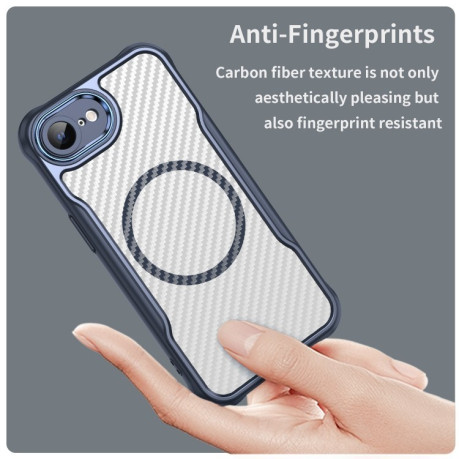 Ударозахисний чохол Carbon Fiber Texture MagSafe Translucent на iPhone 16e - синій
