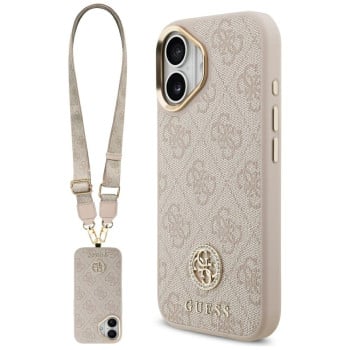 Оригинальный чехол Guess 4G Strass Logo &amp; Big Strap Metal Buttons с MagSafe на iPhone 17 - Pink
