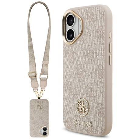 Оригинальный чехол Guess 4G Strass Logo &amp; Big Strap Metal Buttons с MagSafe на iPhone 17 - Pink