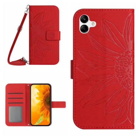 Чохол-книжка Skin Feel з малюнком соняшника на Samsung Galaxy A07 5G - червоний