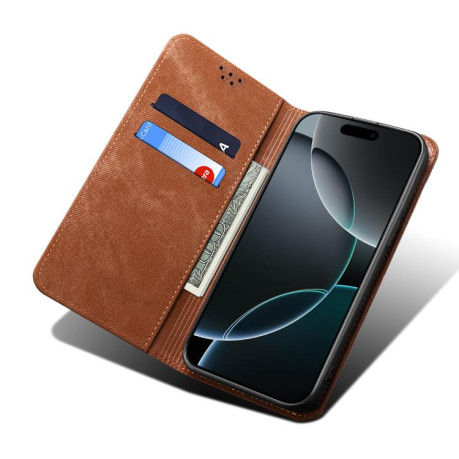 Чехол книжка Denim Texture Casual Style на Motorola Edge 60 Fusion - коричневый