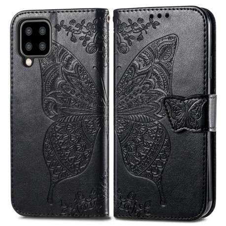 Чехол-книжка Butterfly Love Flower Embossed на Samsung Galaxy M32/A22 4G - черный