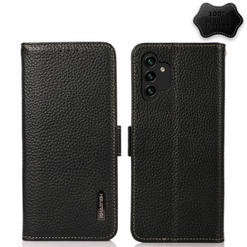 Кожаный чехол-книжка KHAZNEH Genuine Leather RFID для Samsung Galaxy A13 4G - черный