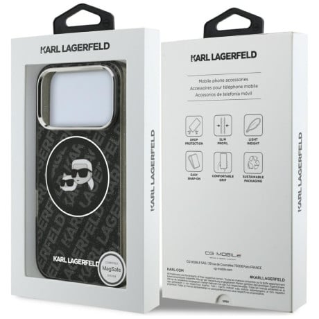Оригінальний чохол Karl Lagerfeld IML Glitter Karl&amp;Choupette Heads Logo з MagSafe на iPhone 17 Pro - Black