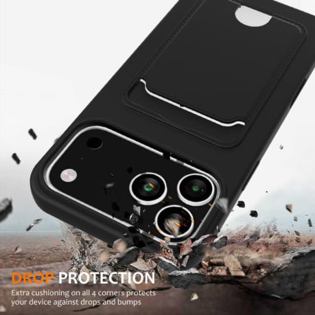 Силиконовый чехол Integrated Card Bag Solid Color Liquid Silicone на iPhone 17 Pro Max - черный