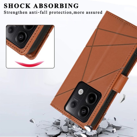 Чехол-книжка протиударний PU Genuine Leather Texture Embossed Line для Xiaomi Redmi Note 13 Pro 5G/Poco X6 5G - коричневый