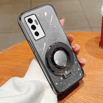 Противоударный чехол Plated Gradient Glitter Round Holder для Vivo S10e / V23e 4G / 5G - черный